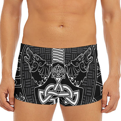 Mjolnir And Scandinavian Runes Print Men's Short Boxer Briefs
