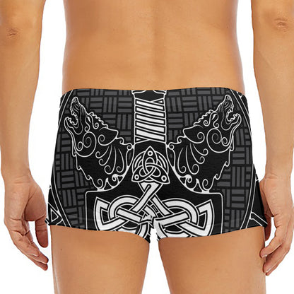 Mjolnir And Scandinavian Runes Print Men's Short Boxer Briefs
