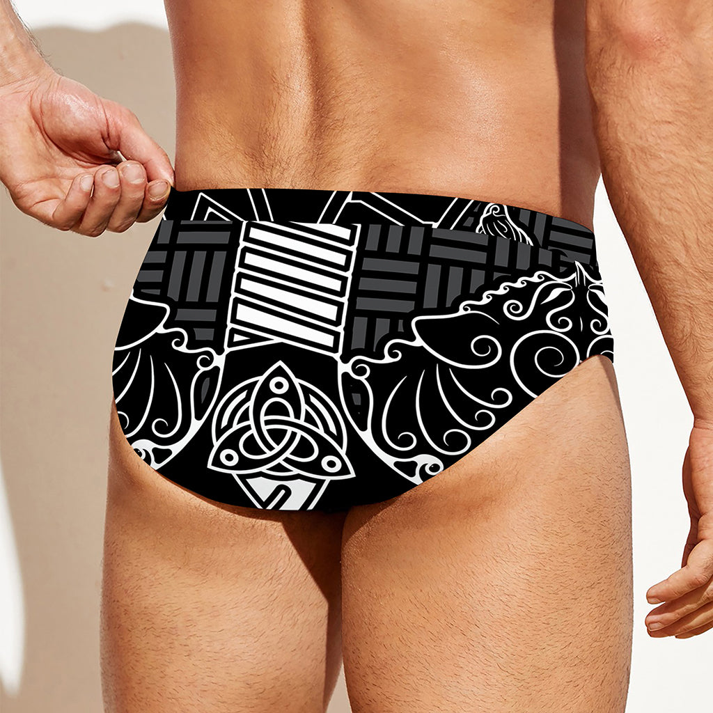 Mjolnir And Scandinavian Runes Print Men's Swim Briefs