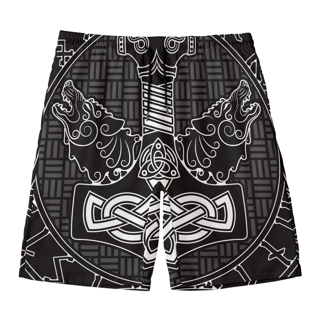 Mjolnir And Scandinavian Runes Print Men's Swim Trunks