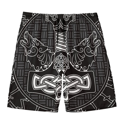 Mjolnir And Scandinavian Runes Print Men's Swim Trunks