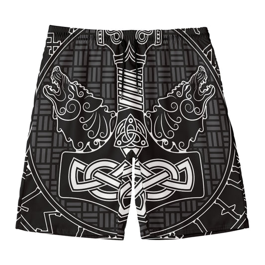 Mjolnir And Scandinavian Runes Print Men's Swim Trunks