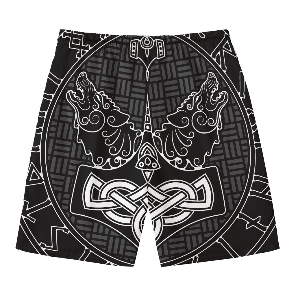 Mjolnir And Scandinavian Runes Print Men's Swim Trunks