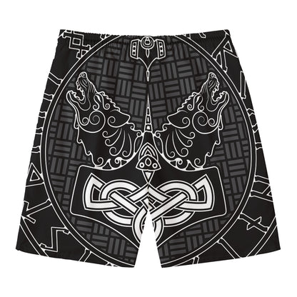 Mjolnir And Scandinavian Runes Print Men's Swim Trunks