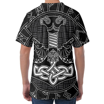 Mjolnir And Scandinavian Runes Print Men's Velvet T-Shirt