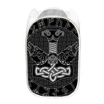 Mjolnir And Scandinavian Runes Print Mesh Laundry Hamper