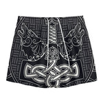 Mjolnir And Scandinavian Runes Print Mesh Shorts