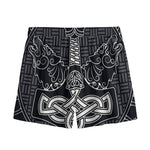 Mjolnir And Scandinavian Runes Print Mesh Shorts