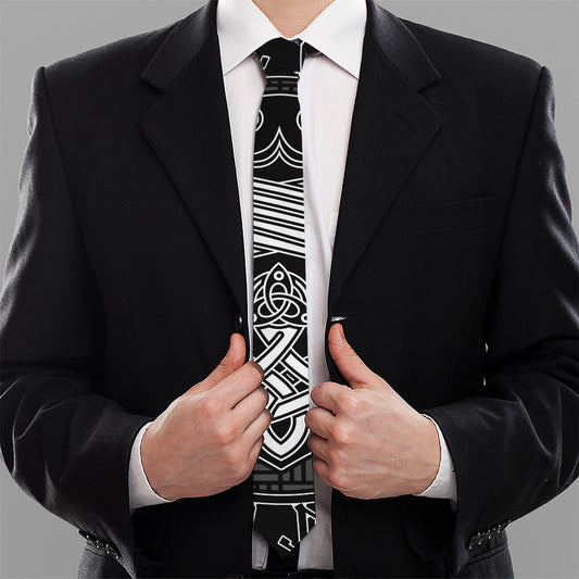 Mjolnir And Scandinavian Runes Print Necktie
