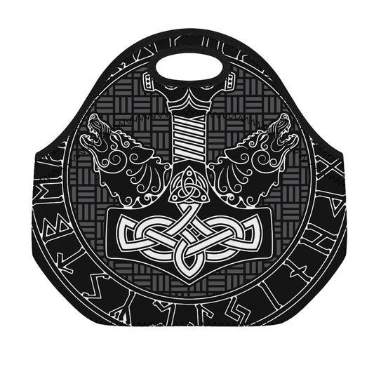 Mjolnir And Scandinavian Runes Print Neoprene Lunch Bag