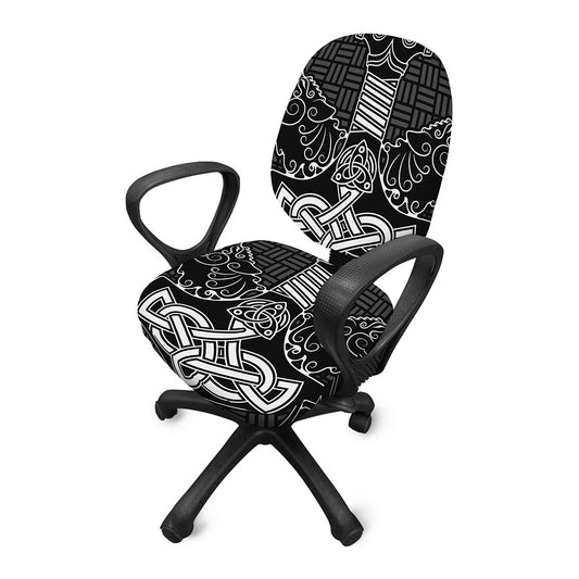 Mjolnir And Scandinavian Runes Print Office Chair Cover