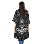 Mjolnir And Scandinavian Runes Print Open Front Beach Cover Up
