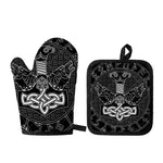 Mjolnir And Scandinavian Runes Print Oven Mitt And Pot Holder Set