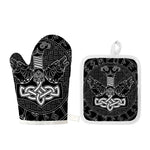 Mjolnir And Scandinavian Runes Print Oven Mitt And Pot Holder Set