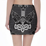 Mjolnir And Scandinavian Runes Print Pencil Mini Skirt