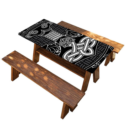 Mjolnir And Scandinavian Runes Print Picnic Table Cover