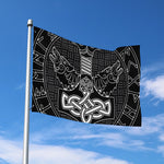 Mjolnir And Scandinavian Runes Print Polyester Flag