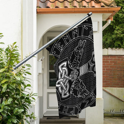 Mjolnir And Scandinavian Runes Print Polyester Flag