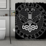 Mjolnir And Scandinavian Runes Print Polyester Shower Curtain