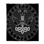 Mjolnir And Scandinavian Runes Print Polyester Shower Curtain