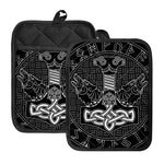 Mjolnir And Scandinavian Runes Print Pot Holders With Pocket