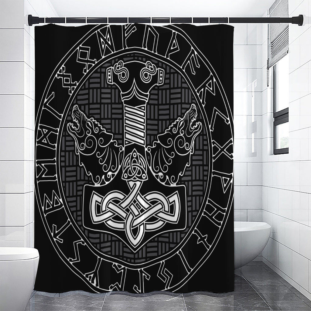 Mjolnir And Scandinavian Runes Print Premium Shower Curtain