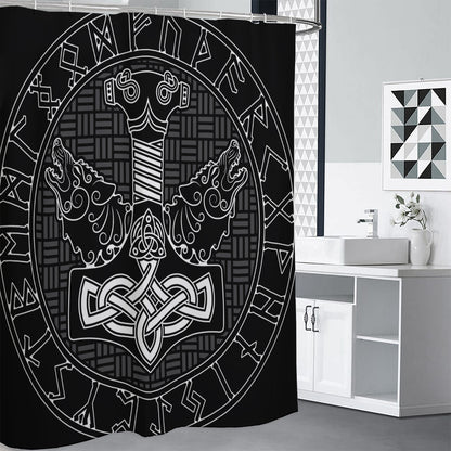 Mjolnir And Scandinavian Runes Print Premium Shower Curtain