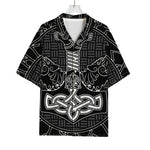 Mjolnir And Scandinavian Runes Print Rayon Hawaiian Shirt