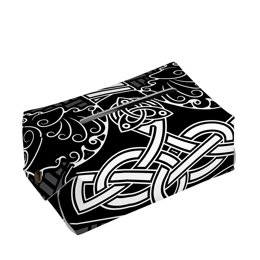 Mjolnir And Scandinavian Runes Print Rectangle Tissue Box Cover