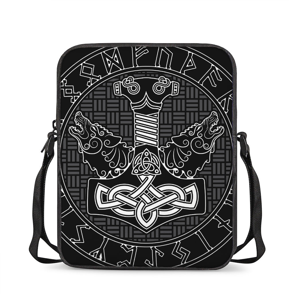 Mjolnir And Scandinavian Runes Print Rectangular Crossbody Bag