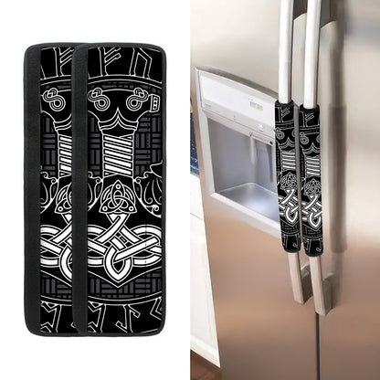 Mjolnir And Scandinavian Runes Print Refrigerator Handle Covers