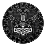 Mjolnir And Scandinavian Runes Print Round Blanket