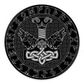 Mjolnir And Scandinavian Runes Print Round Floor Mat