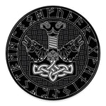Mjolnir And Scandinavian Runes Print Round Floor Mat