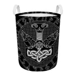 Mjolnir And Scandinavian Runes Print Round Laundry Basket