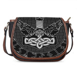 Mjolnir And Scandinavian Runes Print Saddle Bag