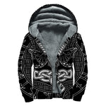 Mjolnir And Scandinavian Runes Print Sherpa Lined Zip Up Hoodie