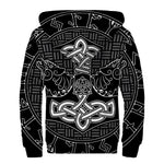 Mjolnir And Scandinavian Runes Print Sherpa Lined Zip Up Hoodie