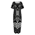 Mjolnir And Scandinavian Runes Print Short Sleeve Long Nightdress