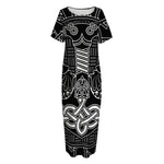 Mjolnir And Scandinavian Runes Print Short Sleeve Long Nightdress