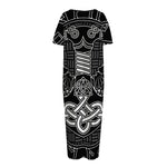 Mjolnir And Scandinavian Runes Print Short Sleeve Long Nightdress
