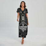 Mjolnir And Scandinavian Runes Print Short Sleeve Maxi Dress
