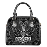 Mjolnir And Scandinavian Runes Print Shoulder Handbag