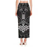 Mjolnir And Scandinavian Runes Print Side Slit Maxi Skirt