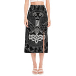 Mjolnir And Scandinavian Runes Print Side Slit Midi Skirt