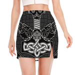 Mjolnir And Scandinavian Runes Print Side Slit Mini Skirt
