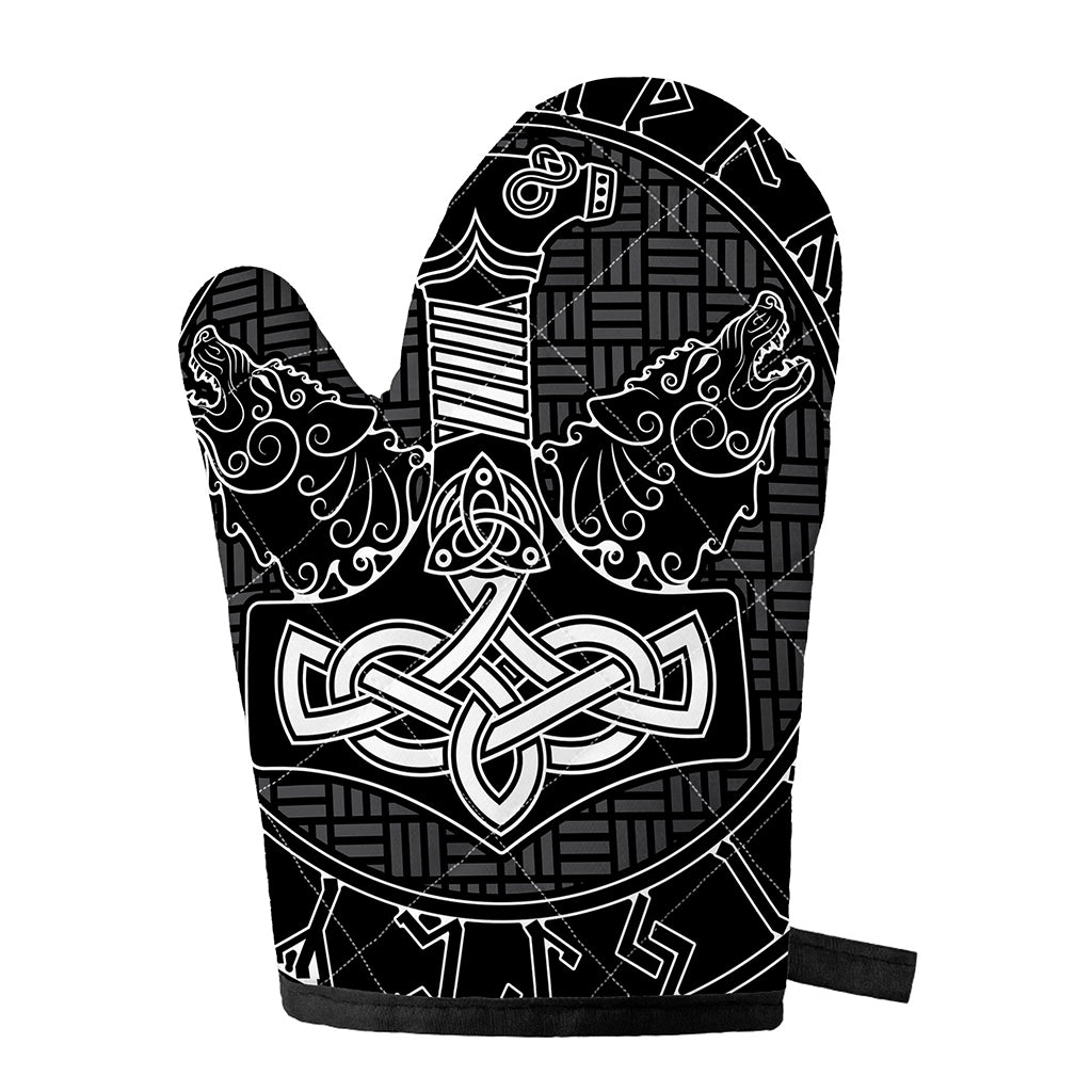 Mjolnir And Scandinavian Runes Print Single Oven Mitt