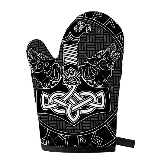 Mjolnir And Scandinavian Runes Print Single Oven Mitt