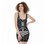Mjolnir And Scandinavian Runes Print Sleeveless Bodycon Dress