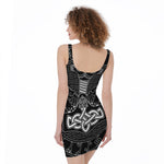 Mjolnir And Scandinavian Runes Print Sleeveless Bodycon Dress
